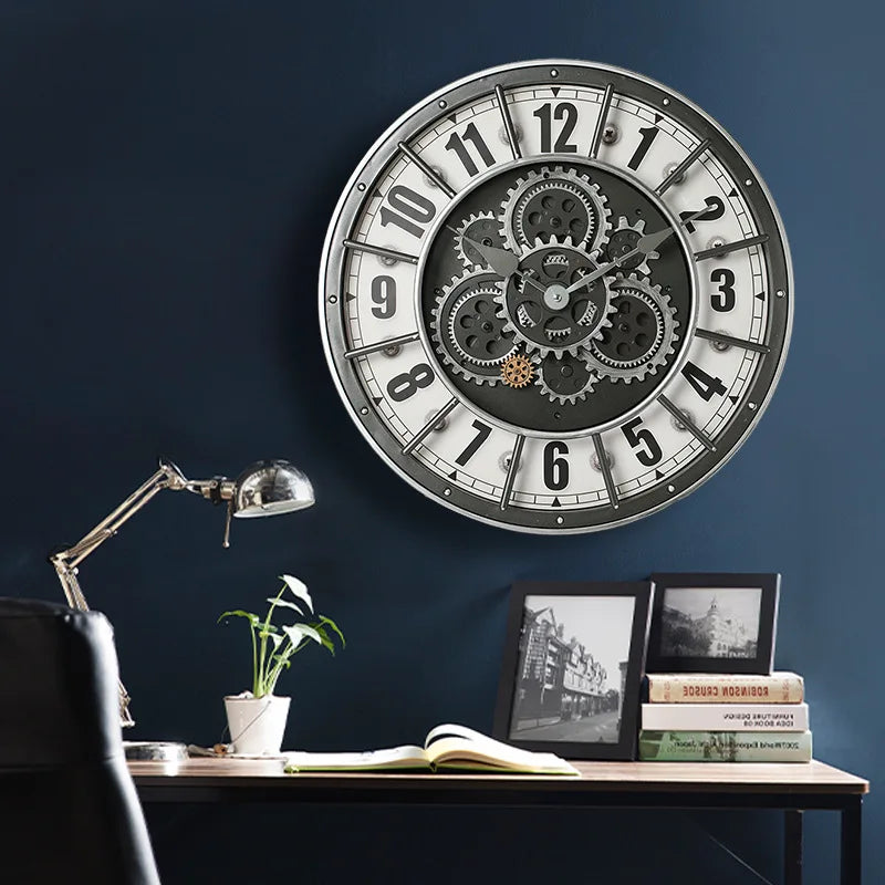 Retro Industrial Gear Wall Clock – Large Silent Décor 45.5cm Decorative Wall Clock Axl Grey