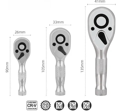 72-Tooth Quick Release Ratchet Wrench – 1/4 3/8 1/2" Drive Set Ratchet Wrench Set Axl