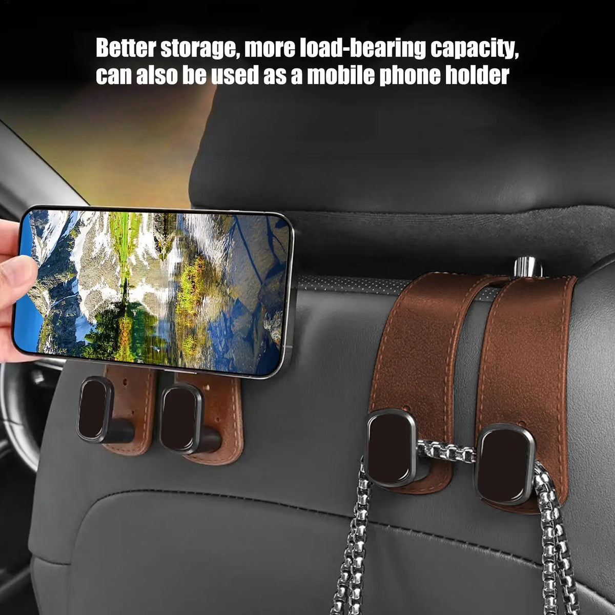 Car Headrest Hook Hanger – PU Leather Seat Back Bag Organizer Car Seat Organizer Axl