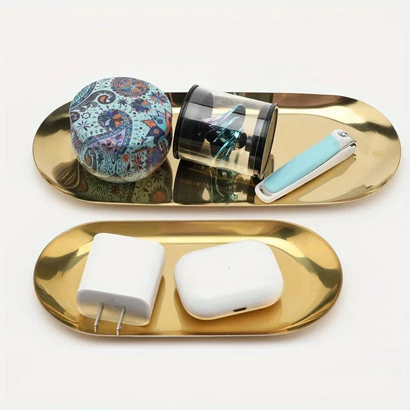 Stainless Steel Decorative Tray – Jewelry & Cosmetics Organizer Decorative Storage Tray Axl