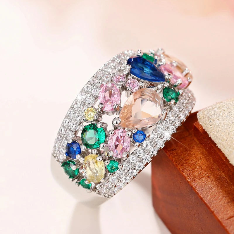 Huitan Multi-Color Cubic Zirconia Women's Fashion Ring Fashion Ring Axl
