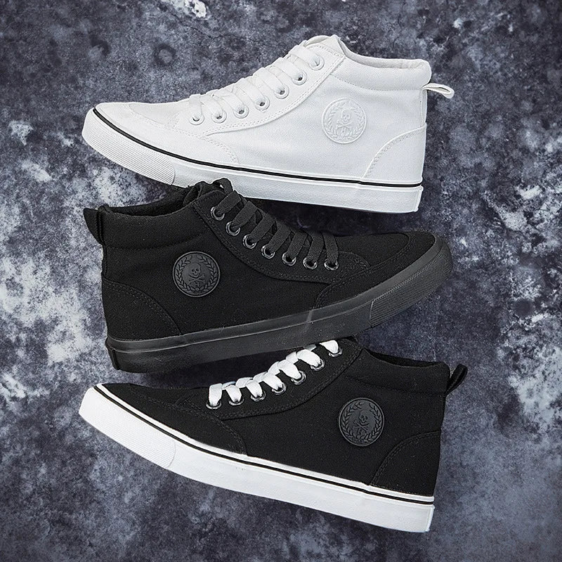 Men's High Top Canvas Sneakers – Lace-Up Vulcanized Casual Shoes Canvas High Top Sneakers Axl