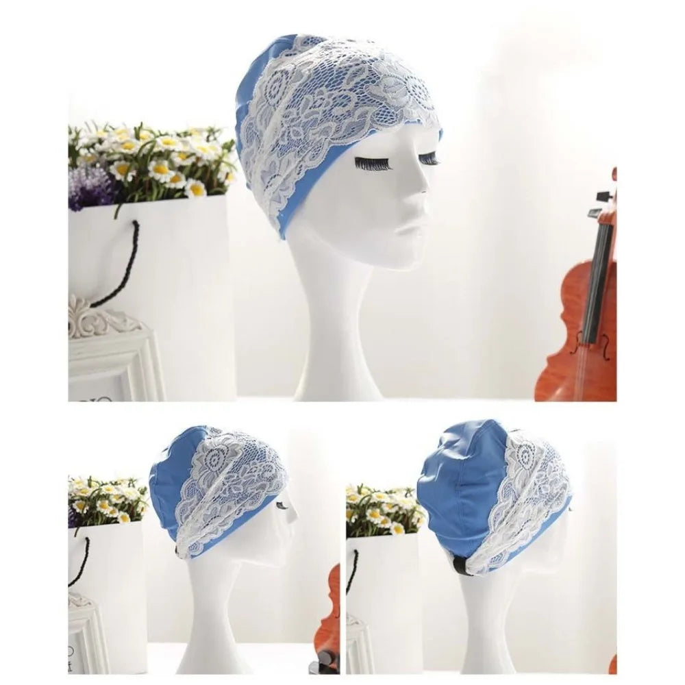 Lace Swim Cap for Women – Waterproof Long Hair Swimming Cap Swim Cap Axl Blue