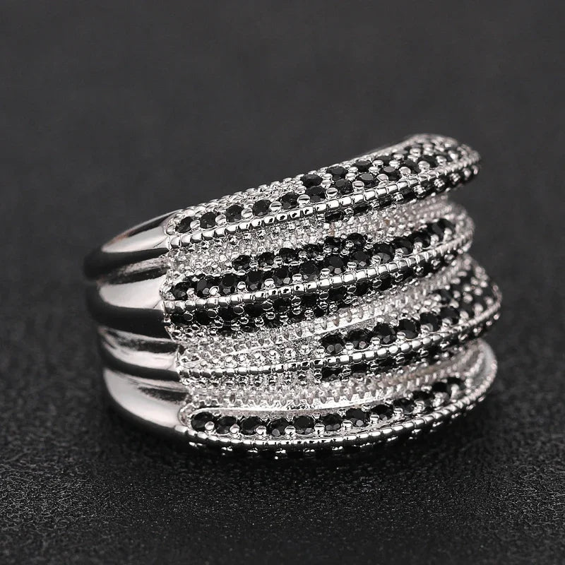 Huitan Wide Black Stone Statement Ring – Bold Fashion Jewelry Fashion Statement Ring Axl
