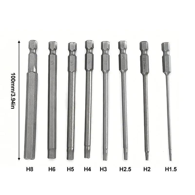 8-Pc Magnetic Hex Screwdriver Bit Set 100mm S2 Steel H1.5–H8 Hex Screwdriver Bit Set Axl 8PCS