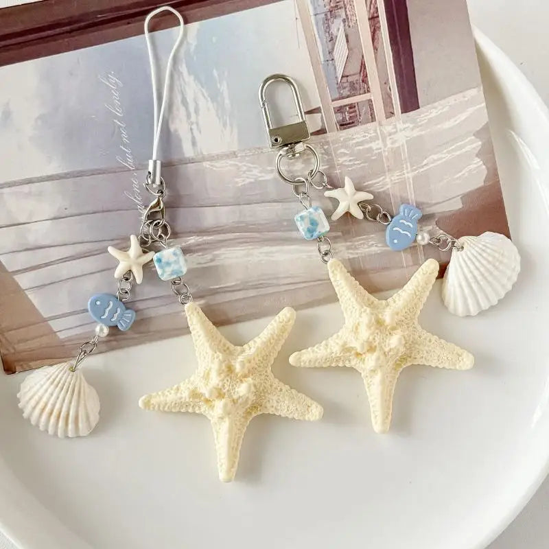 Ocean Shells & Starfish Keychain Phone Strap Charm | Resin Keychain Charm Axl