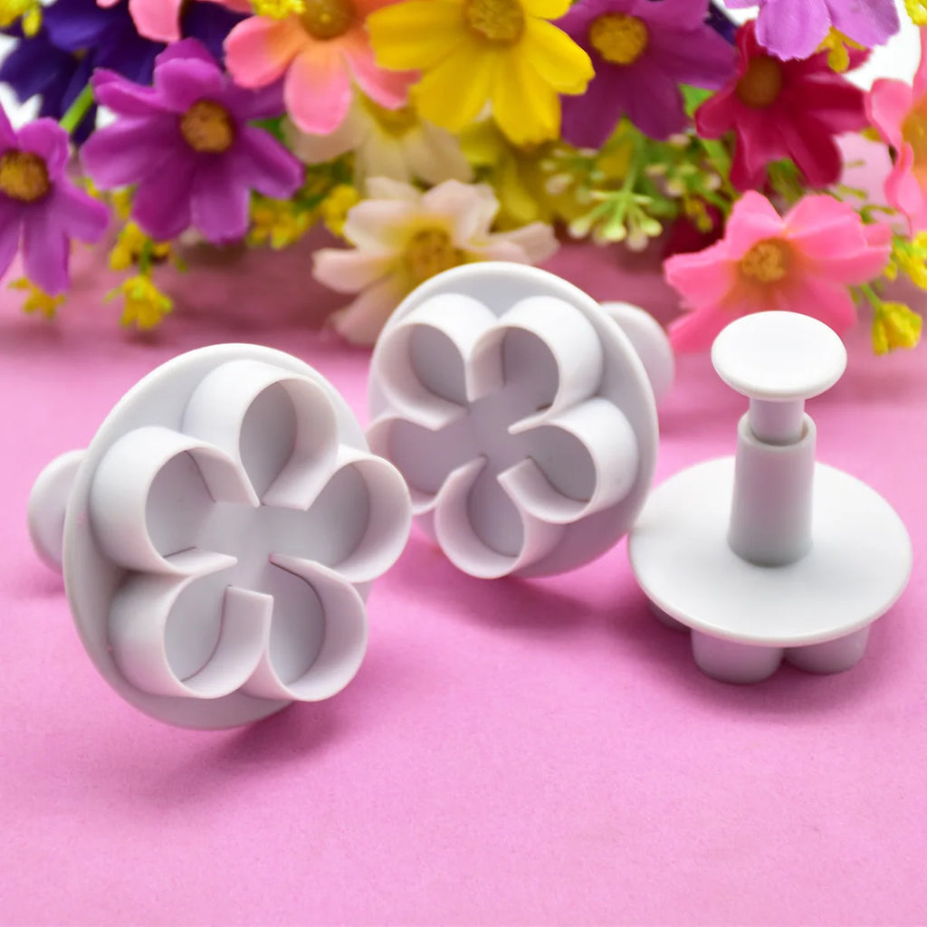 3-Pack Flower Plunger Cookie Cutters – Fondant Blossom Moulds Fondant Cookie Cutter Axl