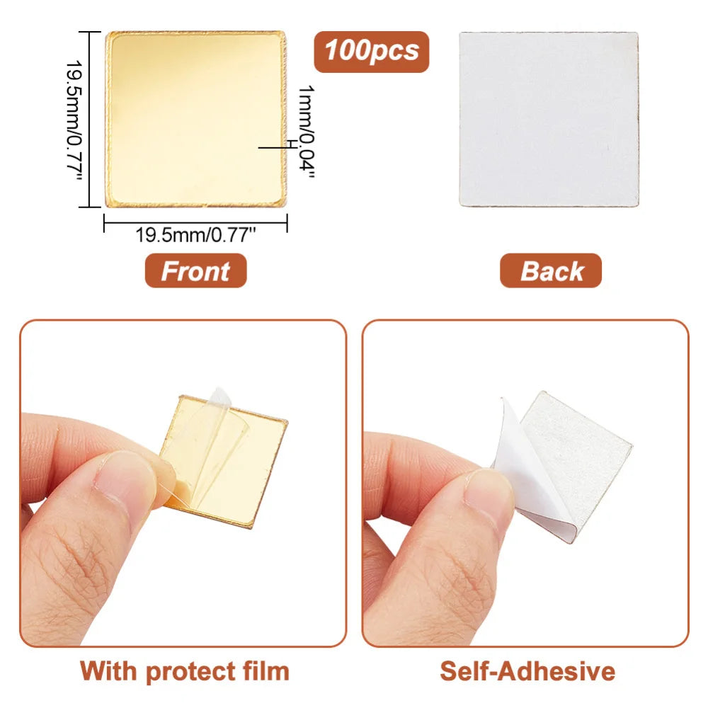 50 Pcs Gold Round Self-Adhesive Acrylic Mirror Tiles 1.9" Decorative Mirror Tiles Axl AECH04-01619