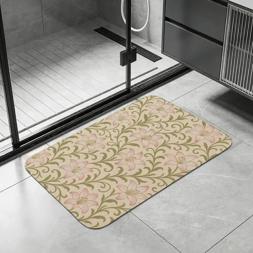 Persian Floral Diatomite Bath Mat – Quick Dry & Anti-Slip Diatomite Bath Mat Axl White1 30x45cm