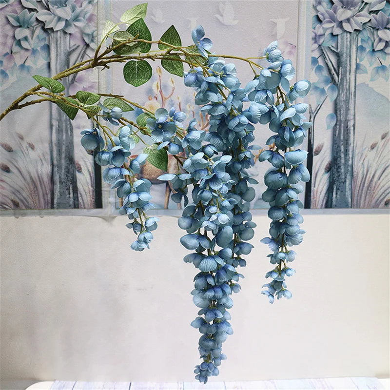 Artificial Wisteria Hanging Flower Strings – 6 Stem Wall Decor Artificial Hanging Flowers Axl Blue