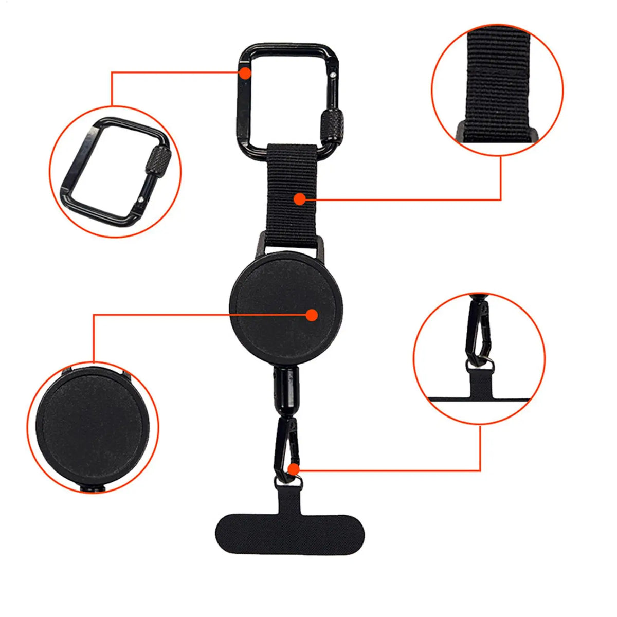 Retractable Phone Tether with Carabiner – Anti-Drop Lanyard Phone Safety Tether Axl