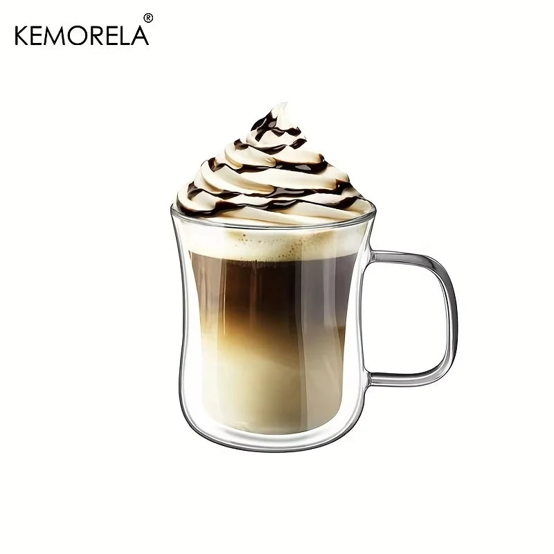 Double Wall Borosilicate Glass with Handle | 220/420ml Coffee Cup Insulated Coffee Glass Axl 1PCS 420ML