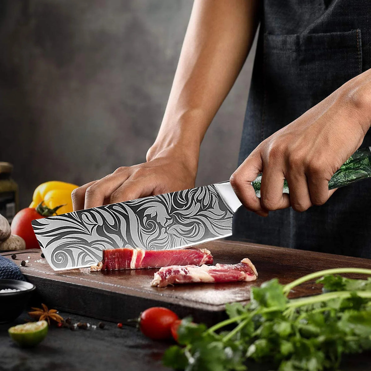 Damascus Pattern Kitchen Knife Set – Sharp Stainless Steel Kitchen Knife Set Axl