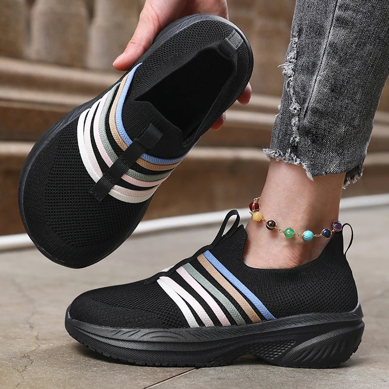 Women's Pastel Slip-On Platform Sneakers – Breathable Mesh Platform Sneakers Axl black 39
