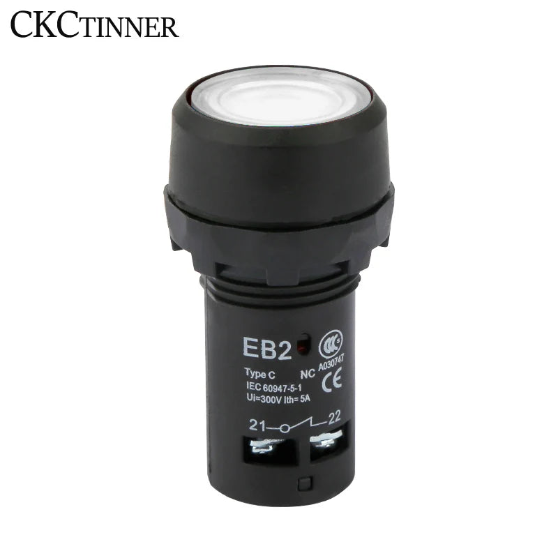 22mm Momentary Push Button Switch with Pilot Light | EB2-10DN Push Button Switch Axl White DC24V NO