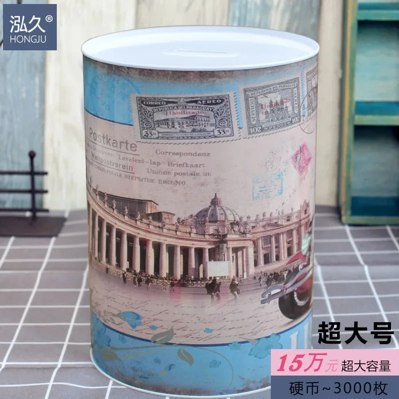 Retro Tinplate Piggy Bank – Large Coin Money Saving Box Coin Money Box Axl Retro 15X22CM 2