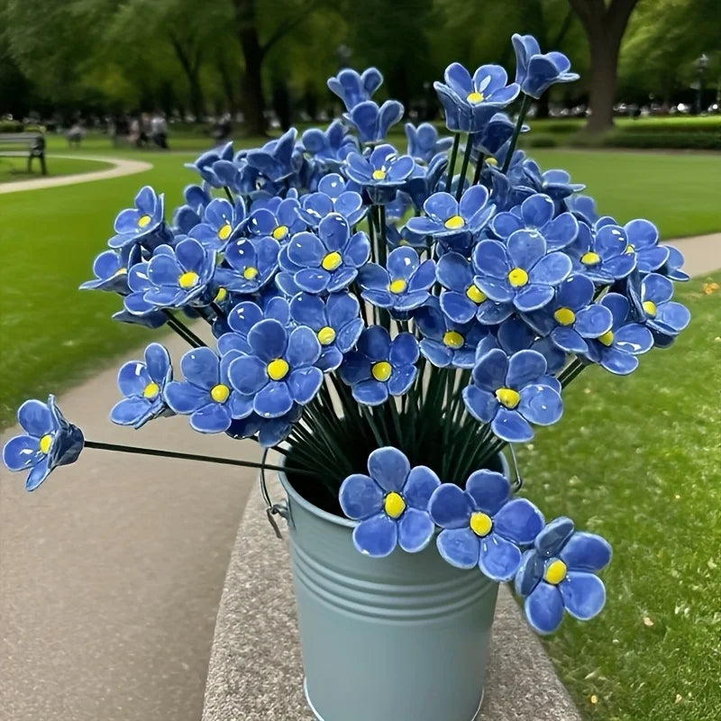 5-Pack Blue Ceramic Forget-Me-Not Artificial Flowers – Fade-Resistant Artificial Flowers Axl
