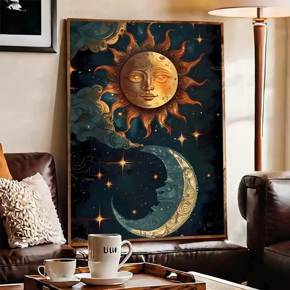 Sun Moon Elegant Canvas Wall Art – Vintage Floral Poster Print Canvas Wall Art Axl