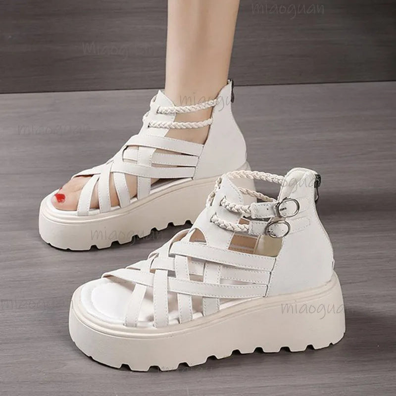 Women's Gladiator Wedge Sandals – Cross Strap Open Toe Platform Gladiator Wedge Sandals Axl