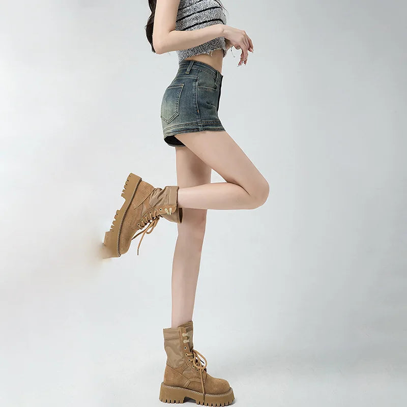 Women's High Waist Denim Shorts – Vintage Blue Streetwear Women's Denim Shorts Axl