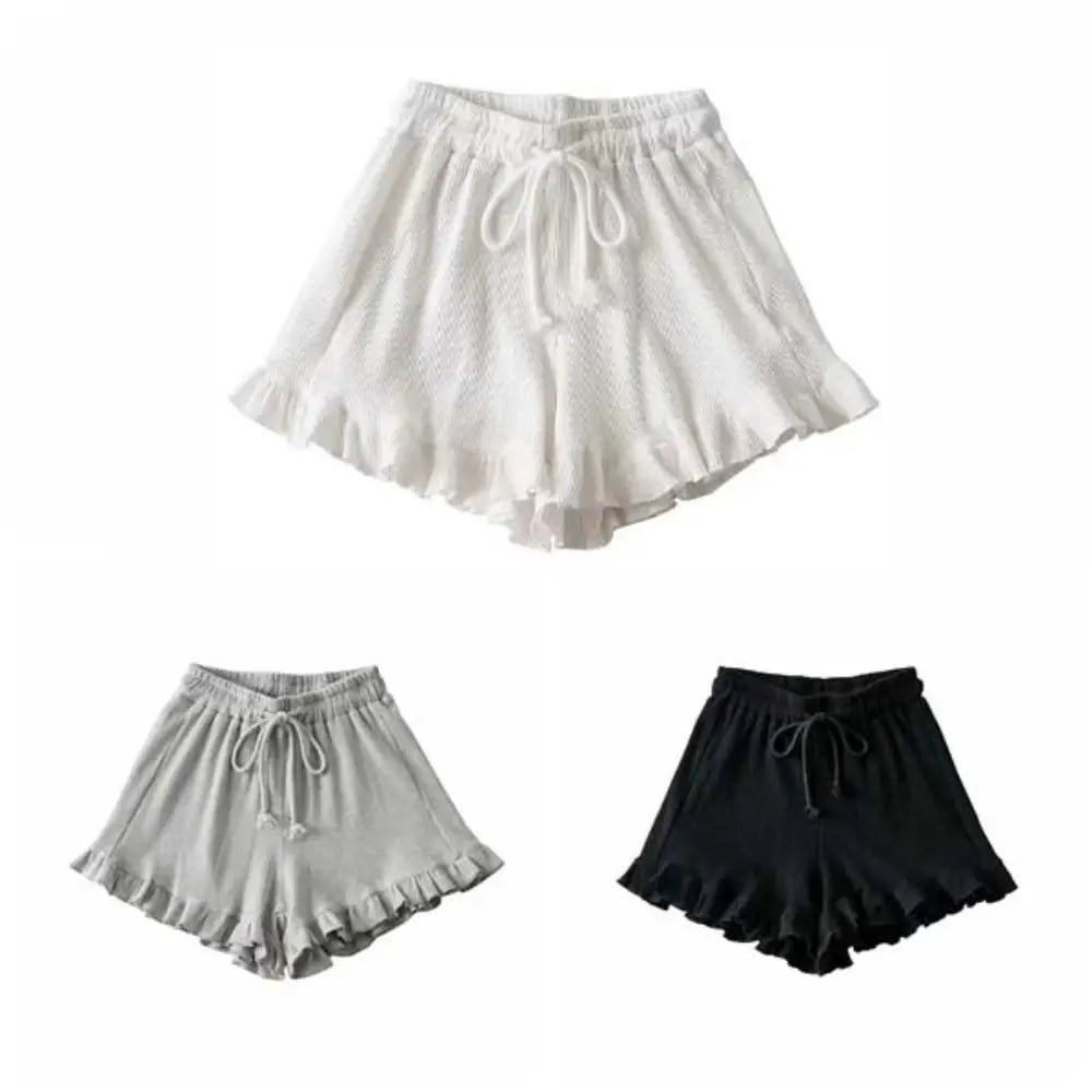 Women's High Waist Ruffle Drawstring Wide Leg Shorts Women's Casual Shorts Axl