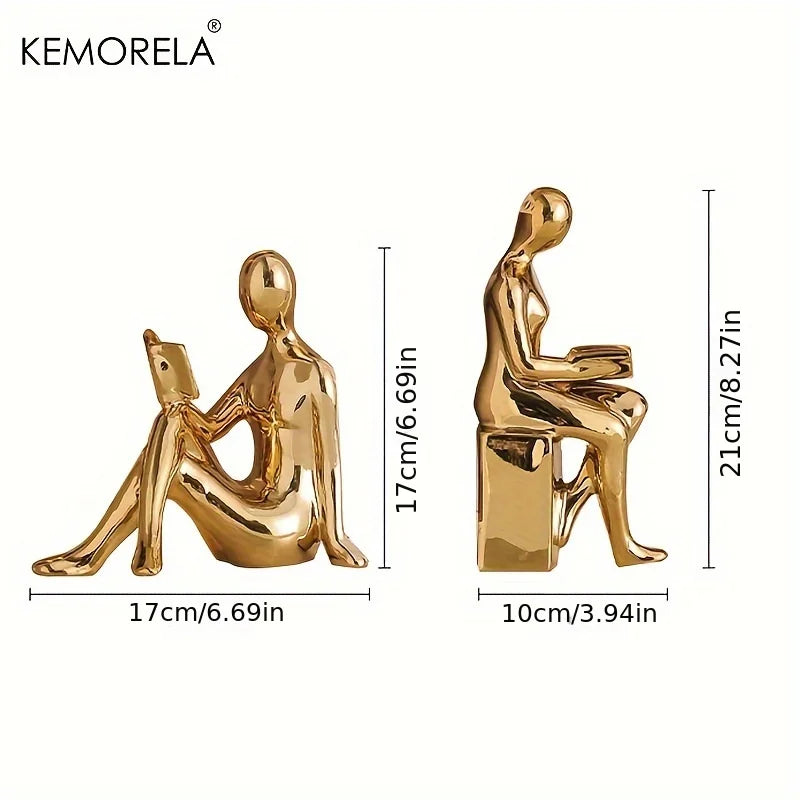 KEMORELA Ceramic Reading Figure Statues Set of 2 | Home Decor Decorative Figurine Set Axl