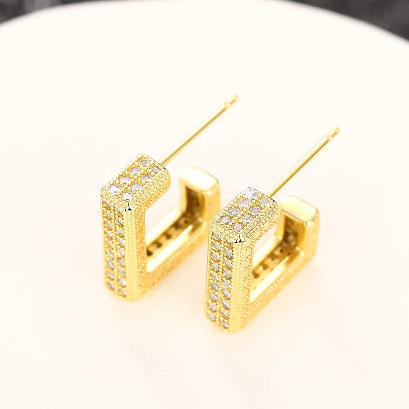 Huitan Geometric Cubic Zirconia Stud Earrings for Women Stud Earrings Axl