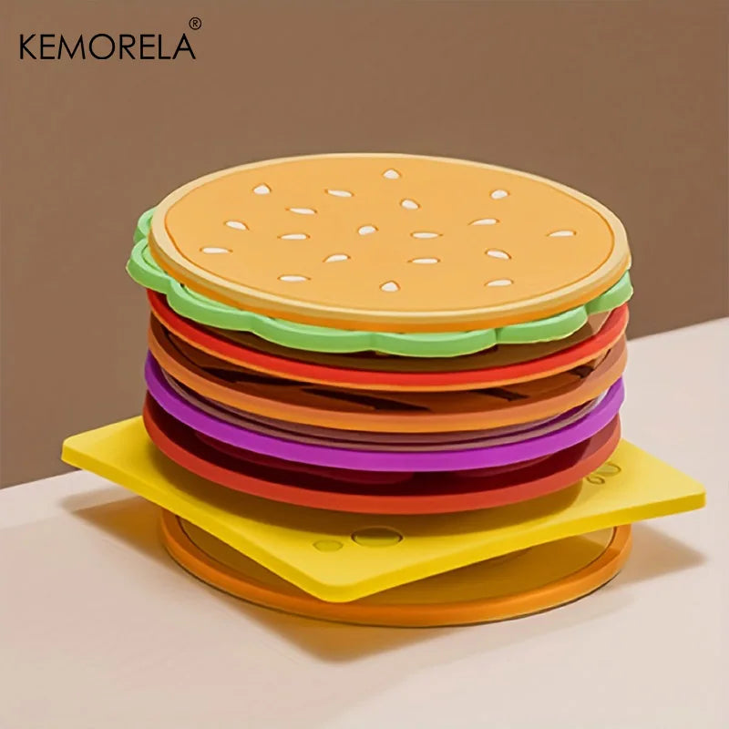 8-Piece Burger Shape Silicone Coaster Set | Fun Kitchen Gift Silicone Coaster Set Axl
