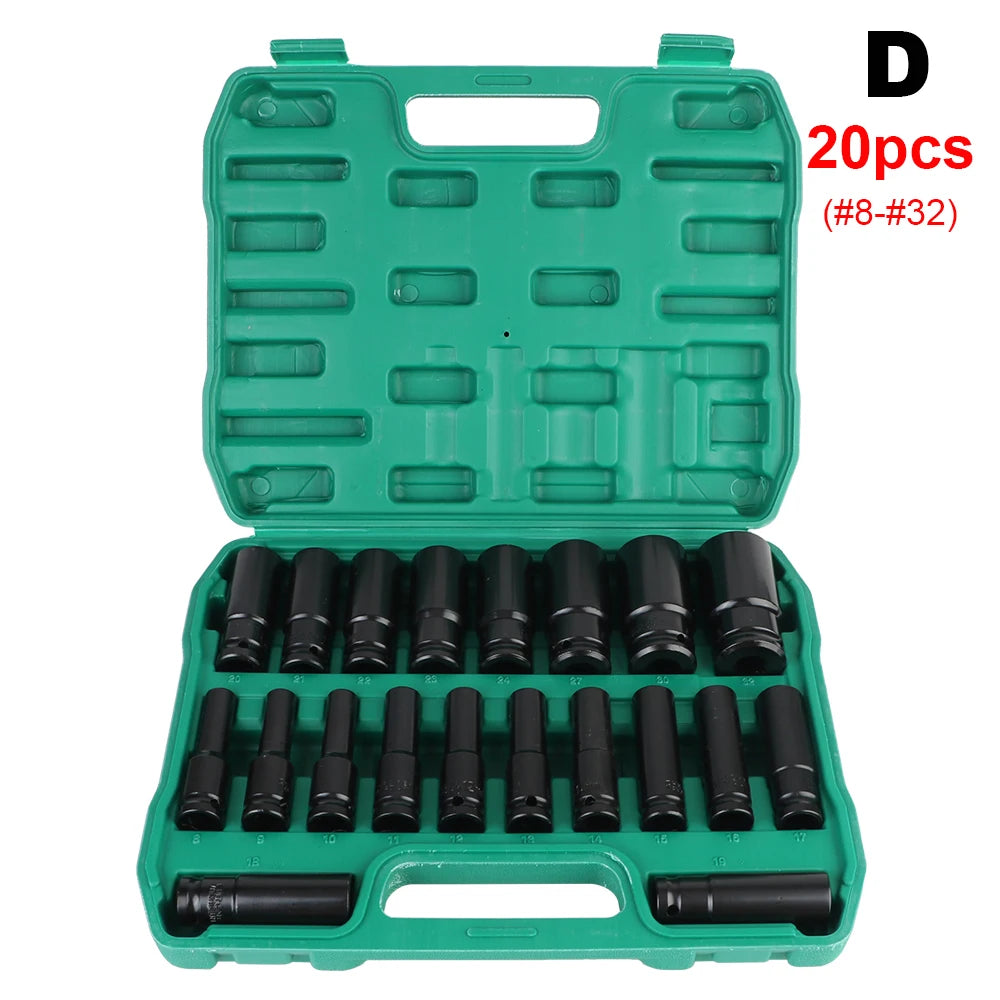 1/2" Drive Hex Socket Set 10–20 Pcs | Cr-V Car Repair Kit Socket Wrench Set Axl D 20PCS