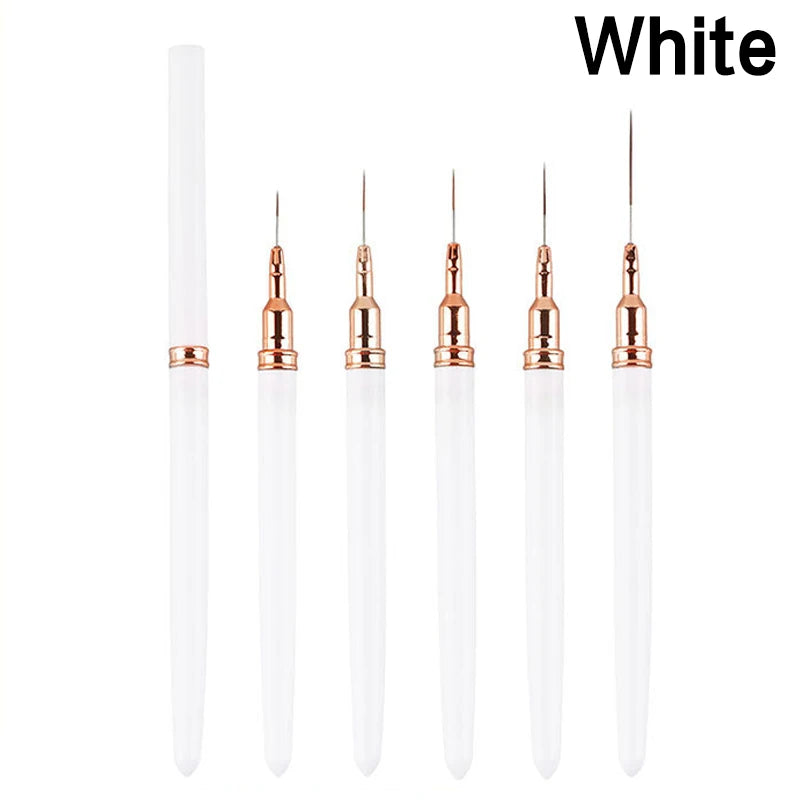 5-Piece Nail Art Liner Brush Set – 7/9/11/15/20mm Striping Nail Art Brush Set Axl White