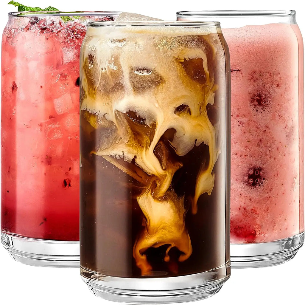 KEMORELA 4-Piece Glass Beer Cups Set with Straws & Cleaner Glass Drinkware Set Axl