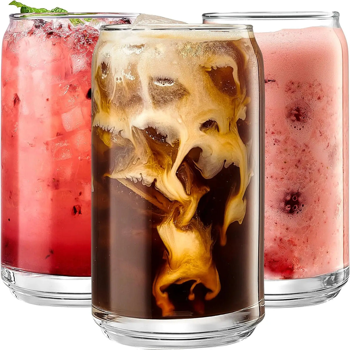 KEMORELA 4-Piece Glass Beer Cups Set with Straws & Cleaner Glass Drinkware Set Axl