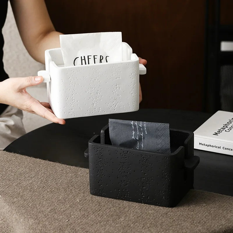Luxury Stone Texture Tissue Box – Vintage Porcelain Napkin Case Decorative Tissue Box Axl