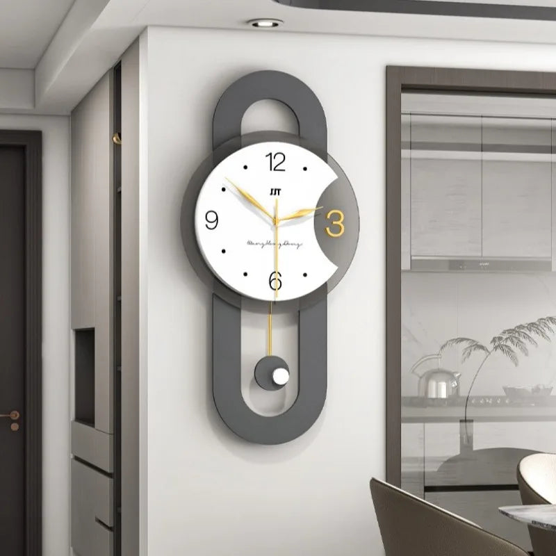 Modern Silent Pendulum Wall Clock – Minimalist Gray 57×28cm Decorative Wall Clock Axl