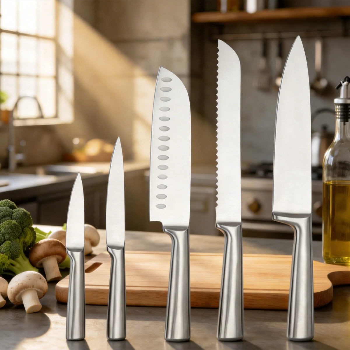 5-Piece Stainless Steel Kitchen Knife Set – Chef & Peeler Kitchen Knife Set Axl