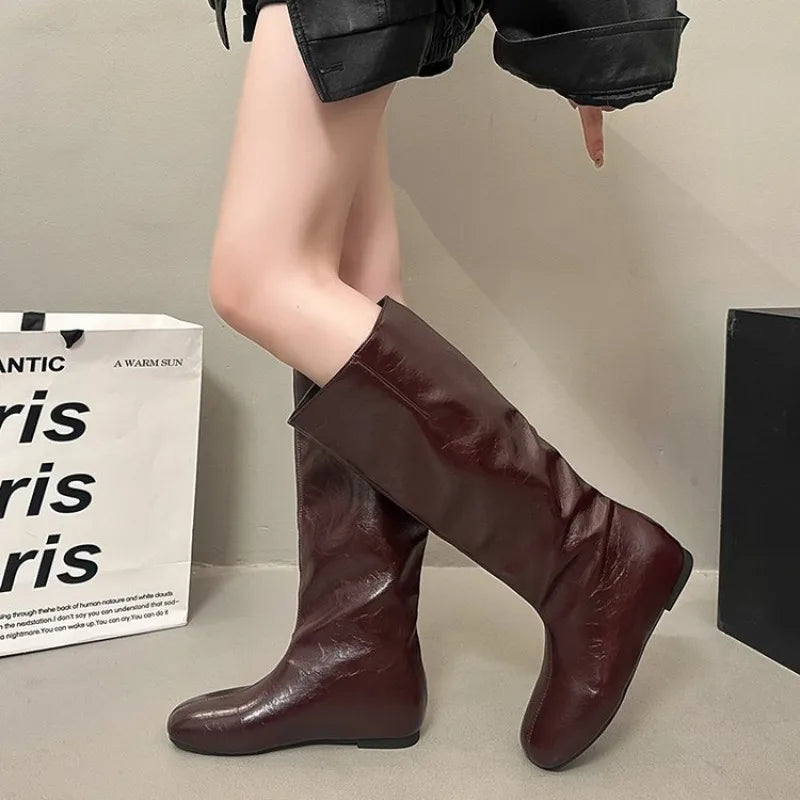 Women's Knee-High Slip-On Knight Boots | Square Toe Platform Women's Knee-High Boots Axl