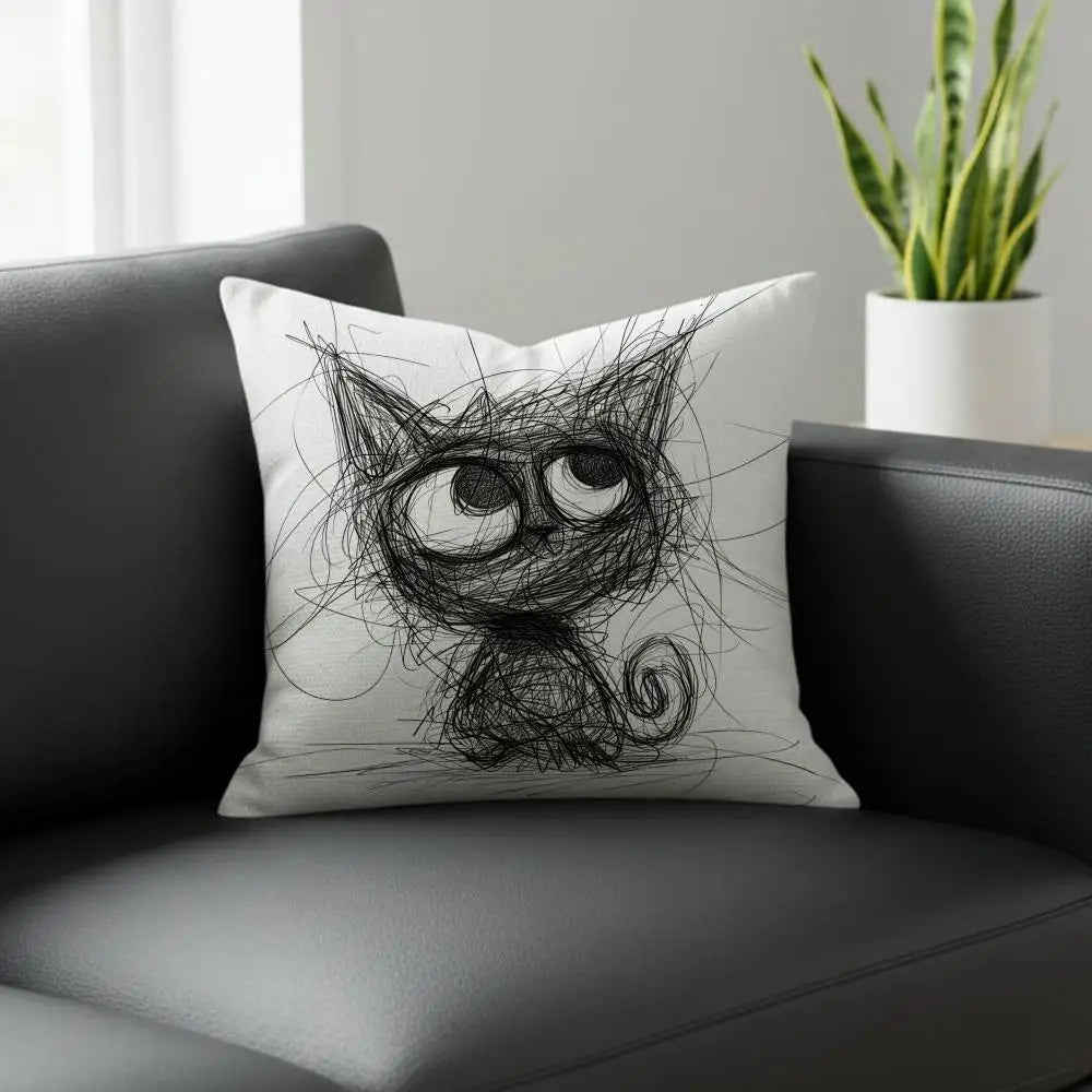 Whimsical Cat Linen Cushion Cover – Sofa, Bed & Chair Decor Decorative Cushion Cover Axl White6 60X60cm