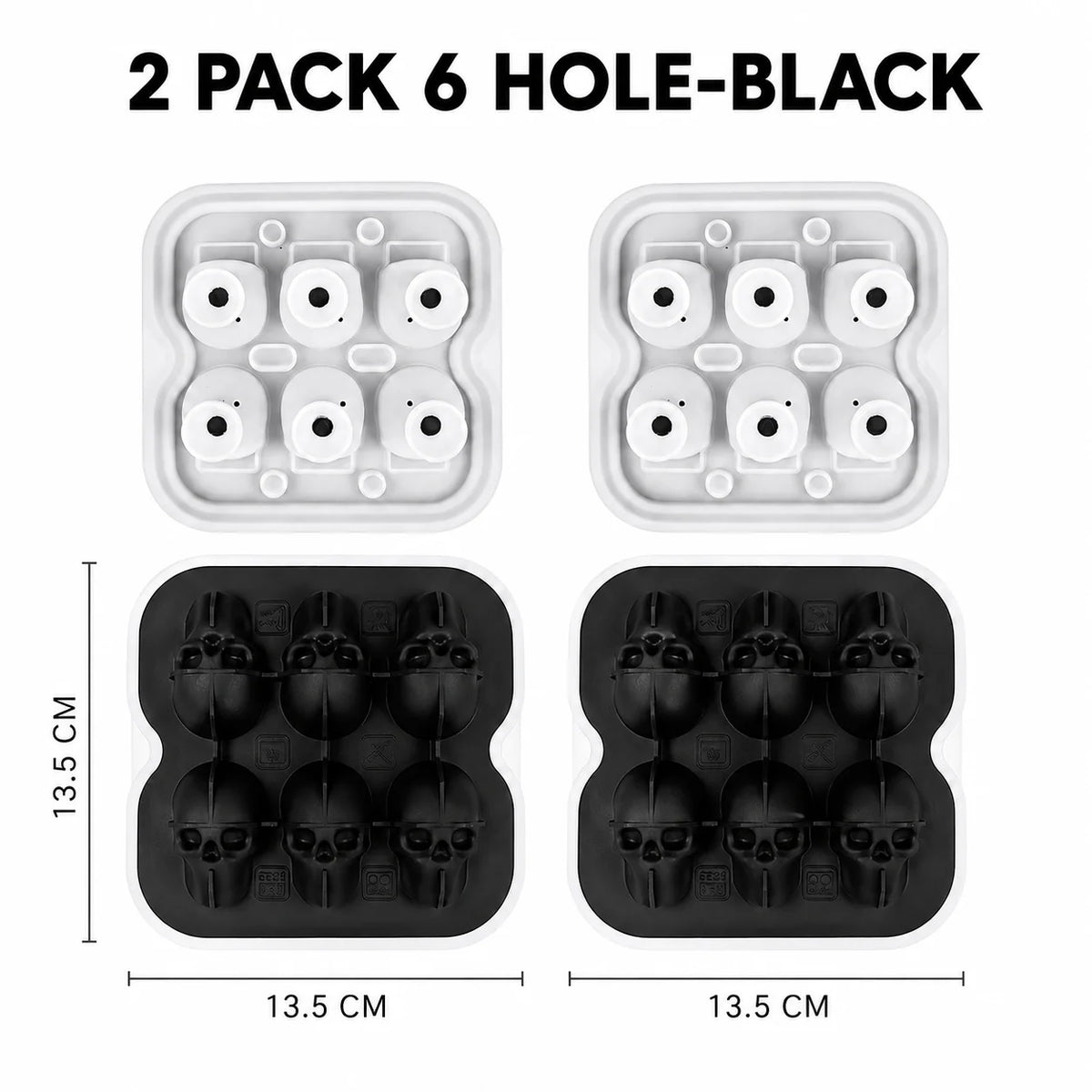 3D Skull Silicone Ice Cube Mold – Whiskey & Halloween Cocktails Silicone Ice Mold Axl 2 Pack 6 Hole-Black