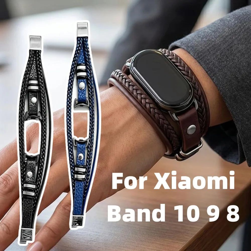Leather Braided Strap for Xiaomi Mi Band 10/9/8 – Magnetic Smart Band Strap Axl