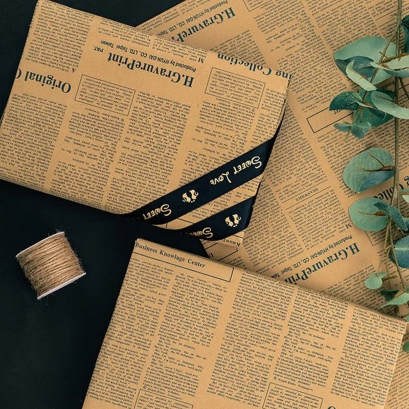 10-Pack Kraft Floral Wrapping Paper – Vintage Newspaper Style Gift Wrapping Paper Axl