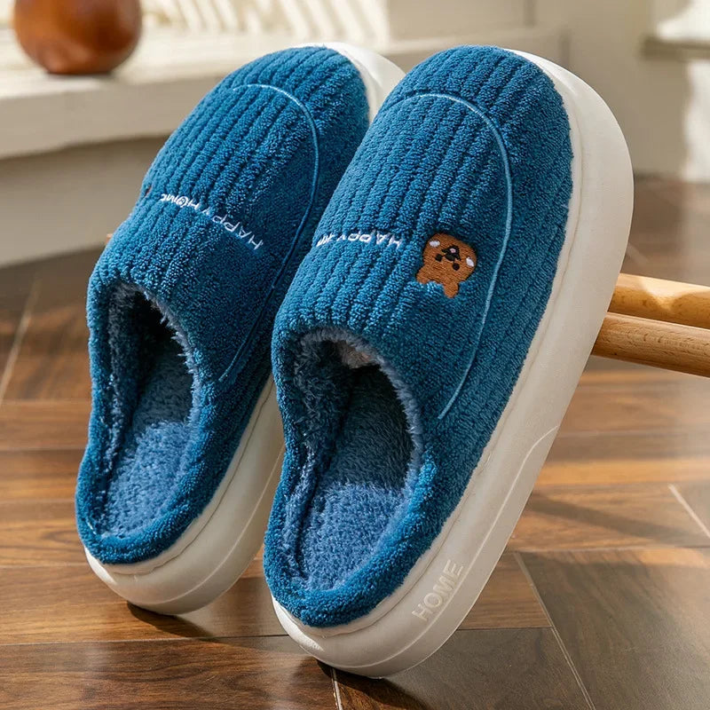 YBQJOO Men's Warm Cotton Winter Slippers – Anti-Slip Indoor Shoes Men's Winter Slippers Axl Blue 36-37