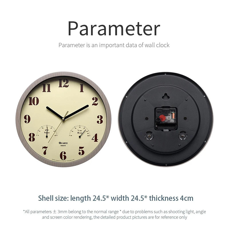Nordic Quartz Wall Clock with Thermometer | Round Home Decor Quartz Wall Clock Axl