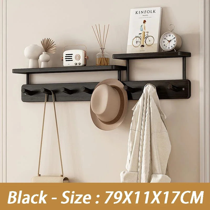 Wall Mounted Bamboo Coat Rack with Shelf & 8 Hooks Wall Coat Rack Axl Black-8 Hooks