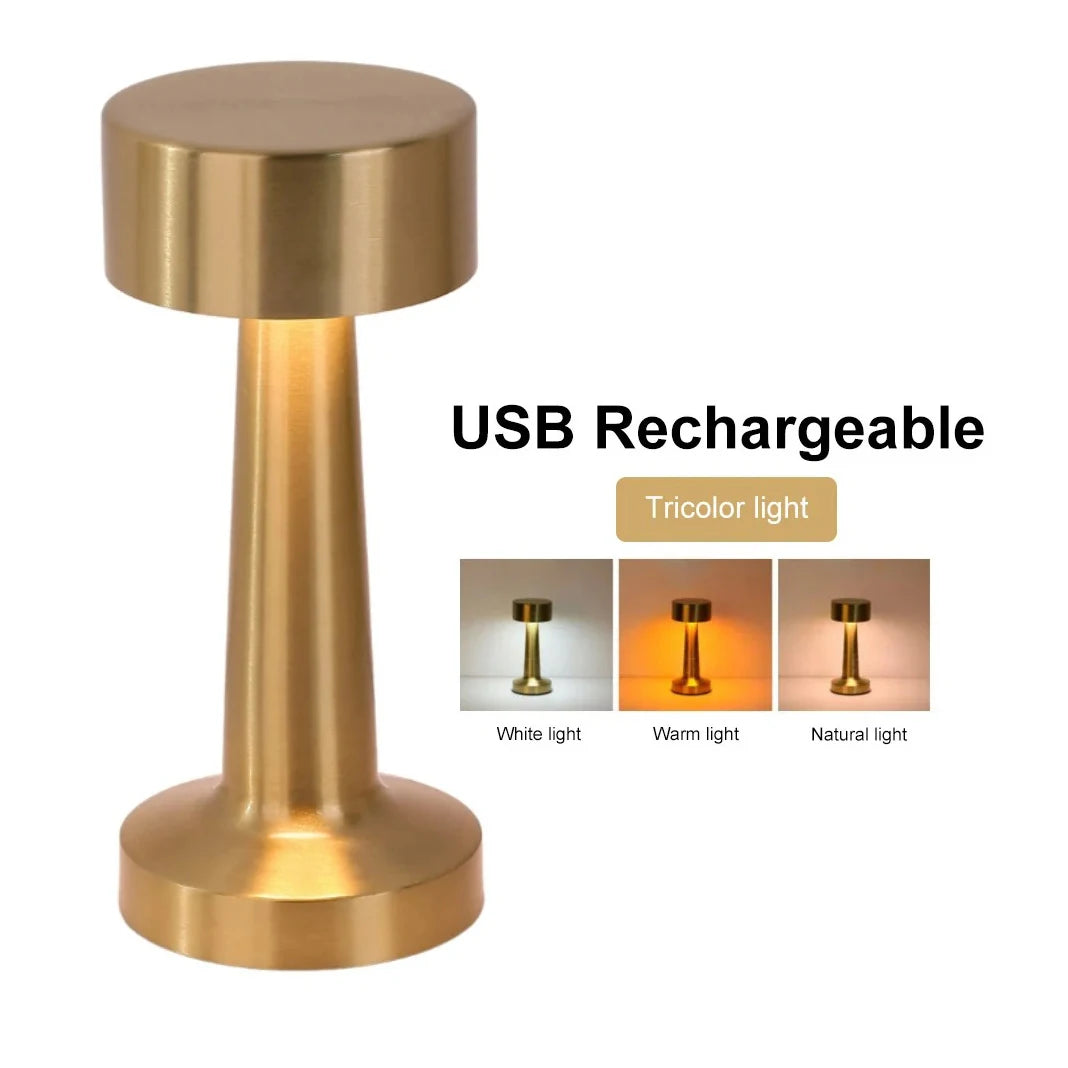 USB Rechargeable Touch LED Desk Lamp – 3-Color Bedside Light LED Table Lamp Axl Gold