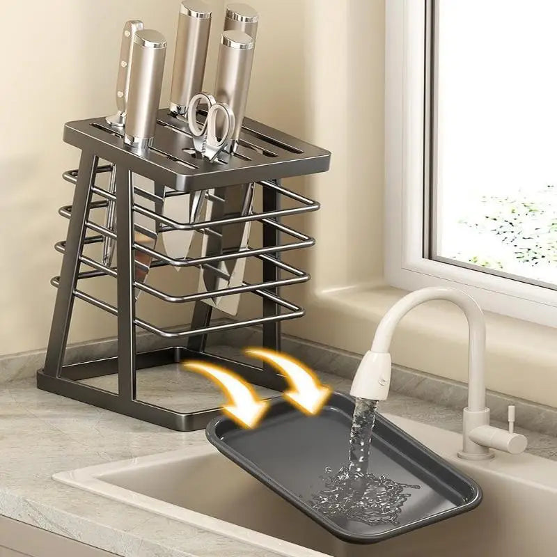 Countertop Knife Stand with Drain Tray | Kitchen Knife Rack Knife Storage Rack Axl