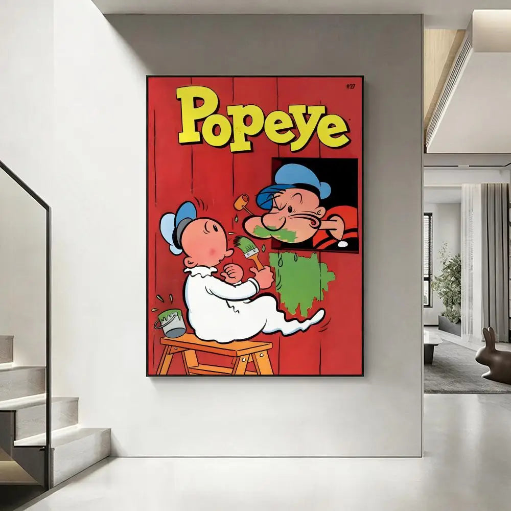 Cartoon Popeye HD Wall Poster – Waterproof Self-Adhesive Art Wall Art Poster Axl White1 21X30cmNoframe