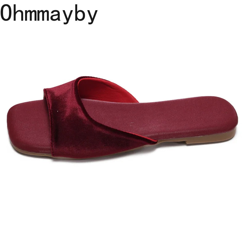 Women's Square Toe Suede Slide Slippers | Soft Sole Summer Women's Slide Slippers Axl