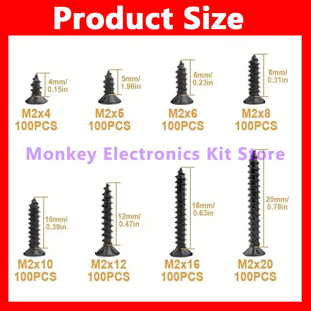 800 Pcs M2 Black Phillips Self-Tapping Screw Assortment Kit Screw Assortment Kit Axl