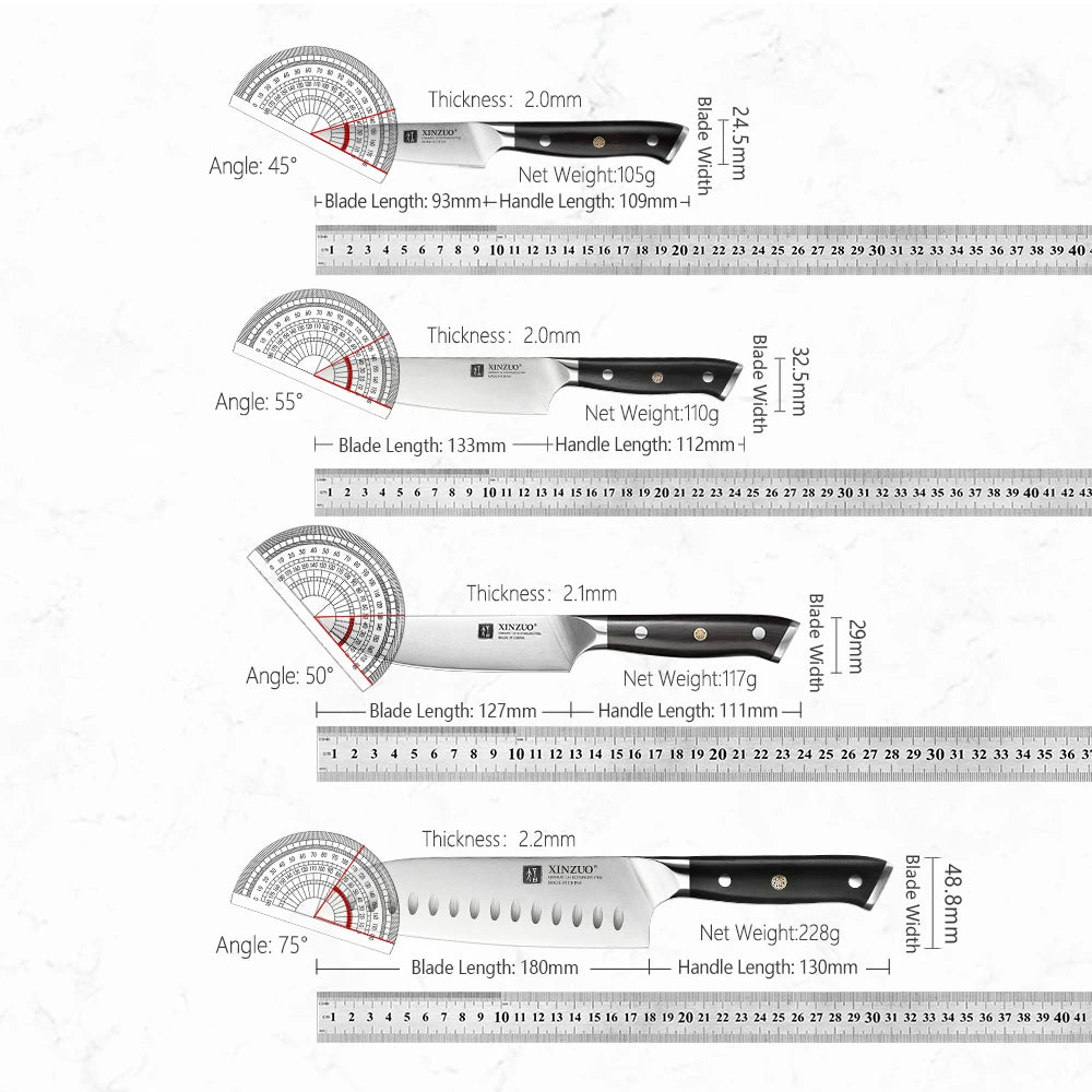 XINZUO Yu 8-Piece Knife Set | 1.4116 Steel & Ebony Handle Kitchen Knife Set Axl