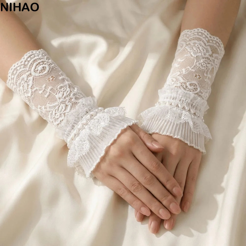Lace Trim Arm Sleeves – Mesh Ruffle Fingerless Wrist Cuffs Lace Arm Sleeves Axl